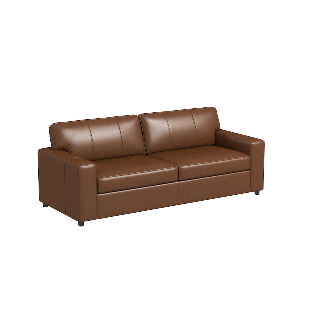 Sakan Leather Upholstered Sofa, Caramel. Picture 1