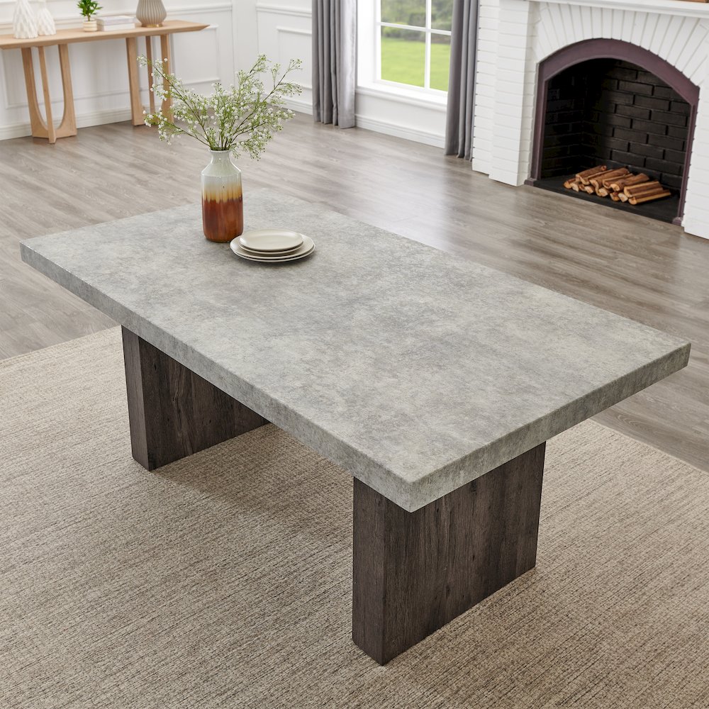 Sorlen Modern 7-Piece Dining Set, 3D Faux Concrete Table with 6 Chairs. Picture 9