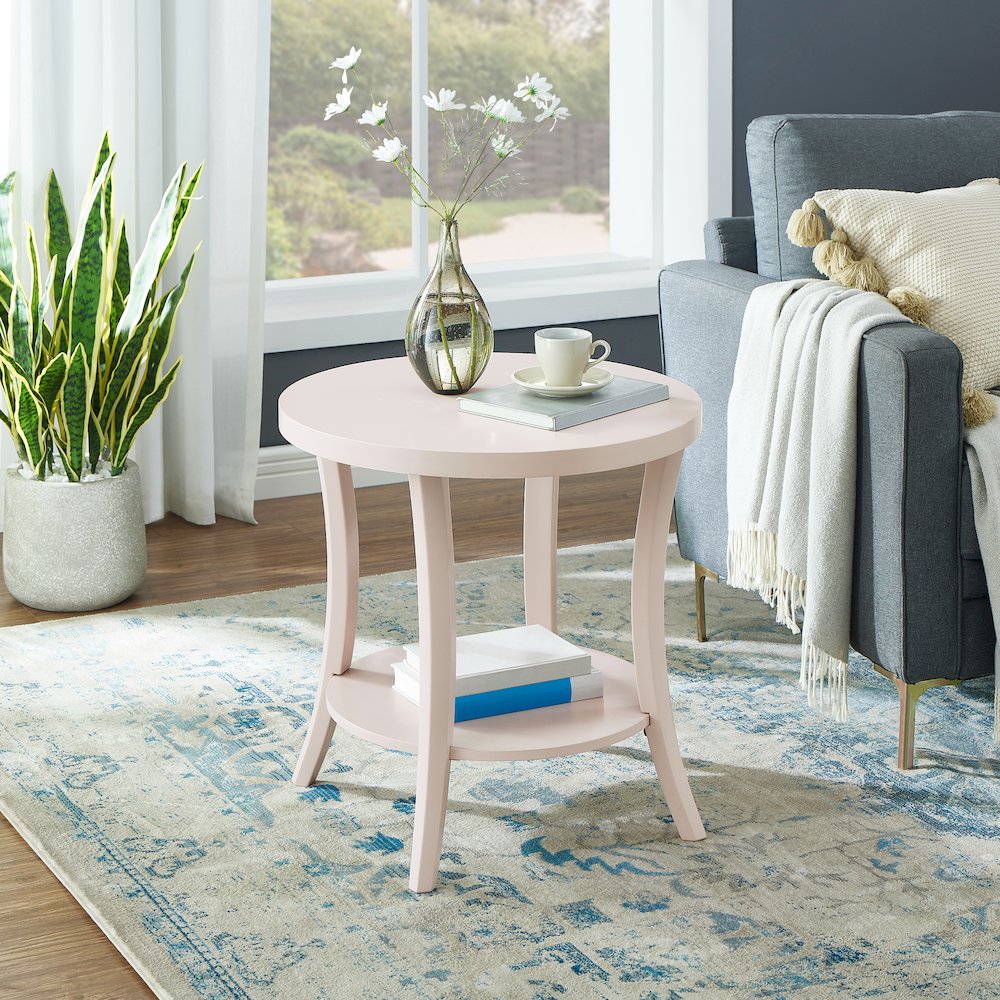 Perth Round End Table with Shelf, Pink. Picture 2