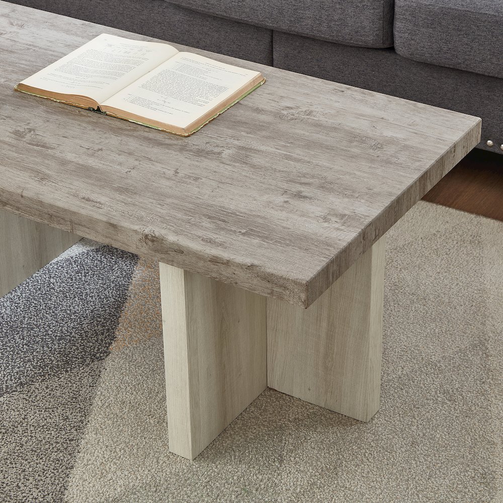 Mchome Contemporary Coffee Table, Weathered Gray and Beige. Picture 4