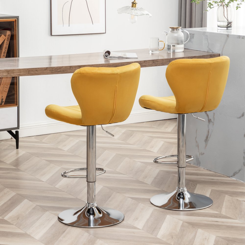 Ellston Upholstered Adjustable Swivel Barstools in Yellow, Set of 2. Picture 9