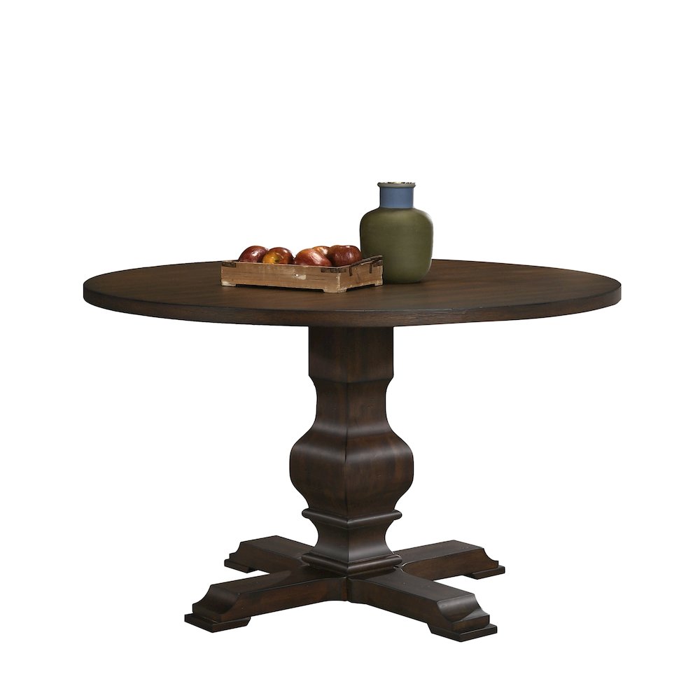 Havre Burnish Oak Finished Wood Pedestal Round Dining Table. Picture 6