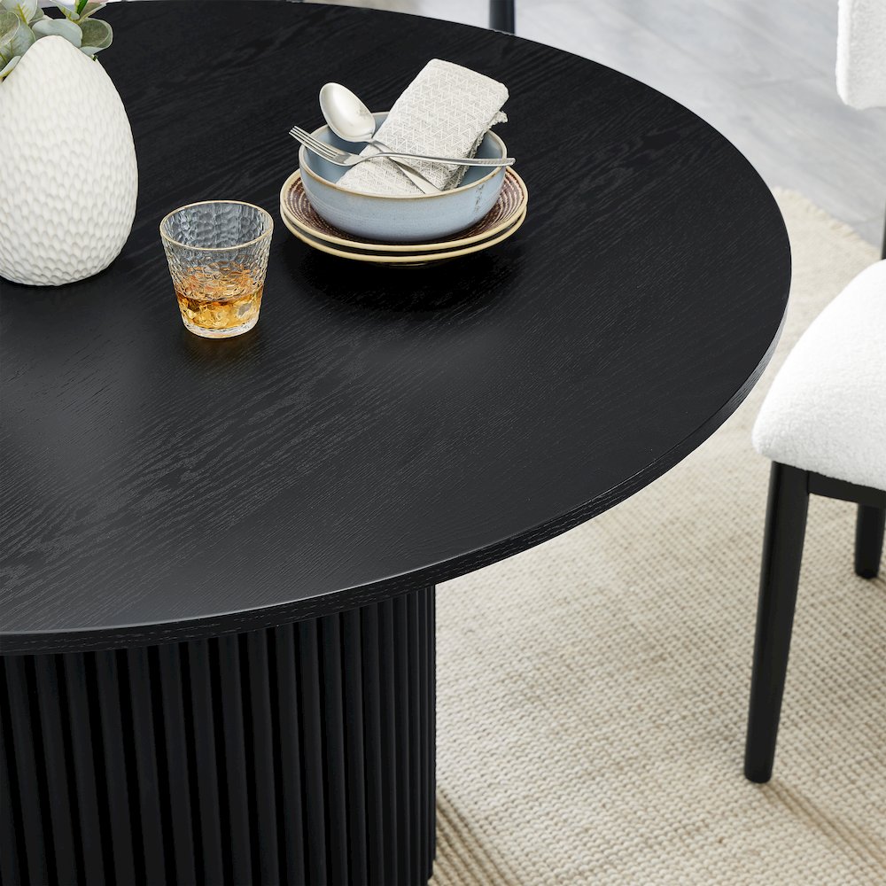 Henriet 5-Piece Round Dining Set,Pedestal DiningTable with 4Stylish Chairs,Black. Picture 6