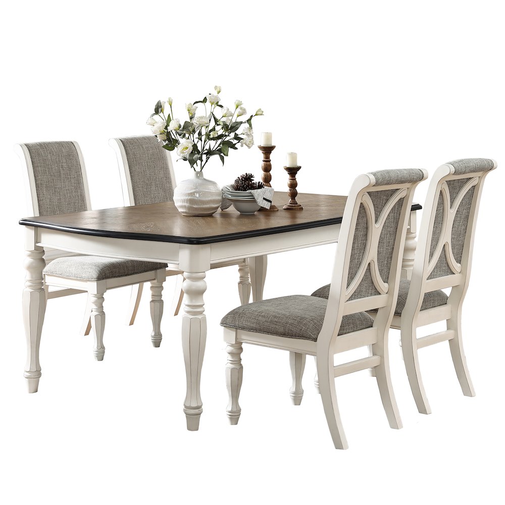 Belleza French Country 5-PC Dining Set in Antique White and Weathered Oak Finish. Picture 1