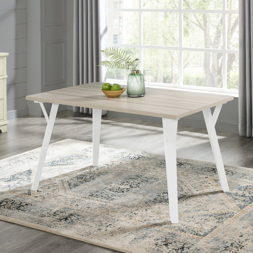 Alwynn Contemporary Rectangular Dining Table, White and Natural Wood. Picture 2