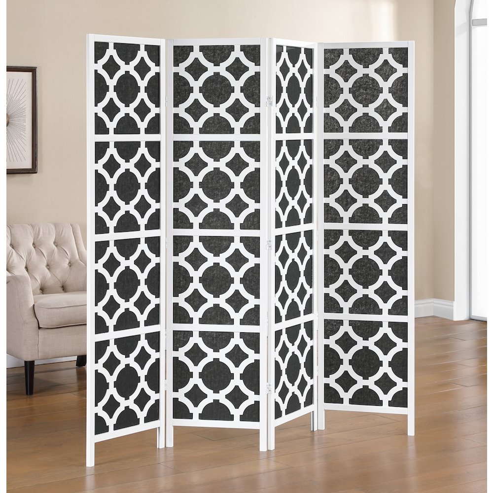 4-Panel Room Divider, Decorative Folding Freestanding Privacy Screen, White. Picture 2