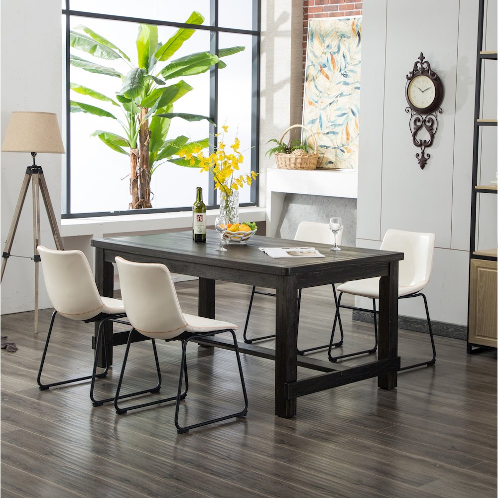 Lotusville Antique Wood Finished Dining Set: Table and Four Chairs, White. Picture 2