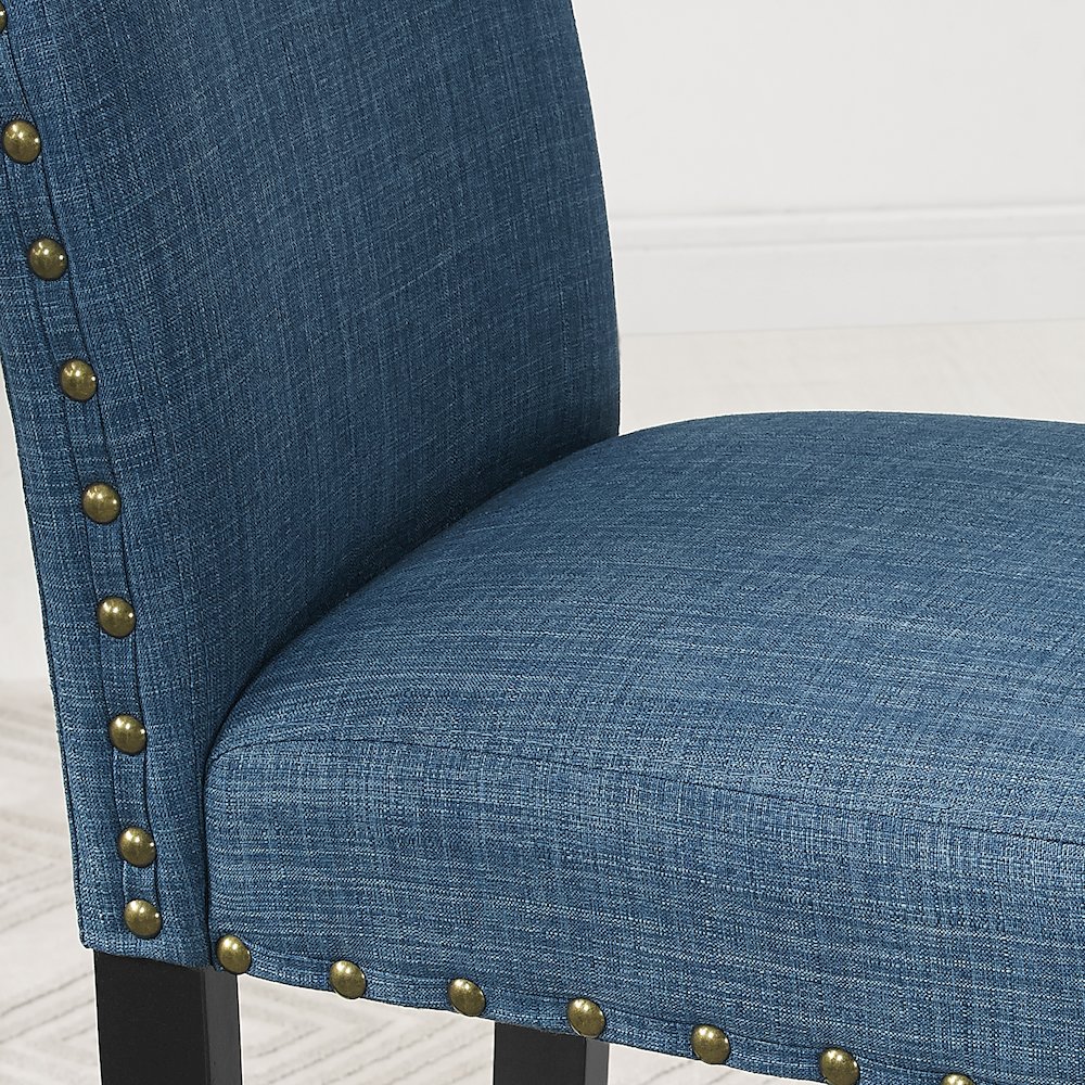 Biony Blue Fabric Counter Height Stools with Nailhead Trim, Set of 2. Picture 3