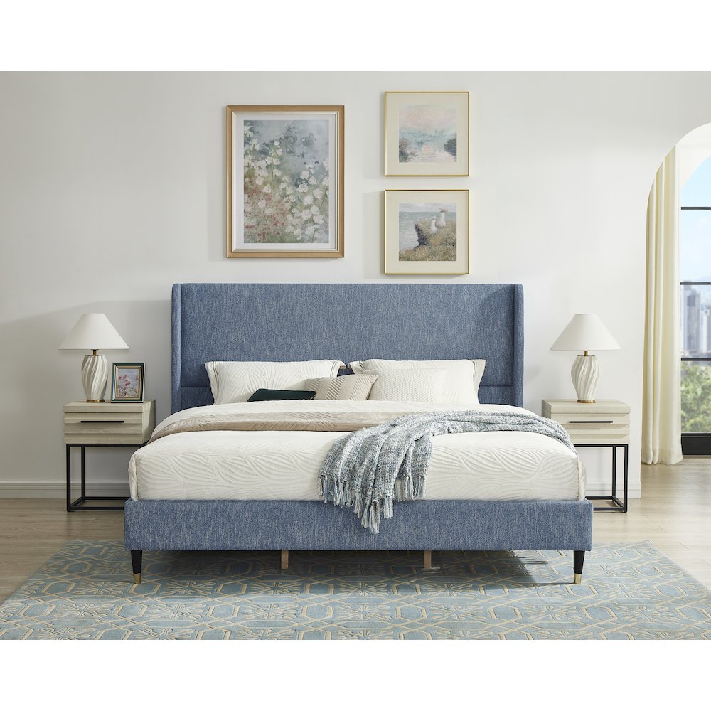 Arles Upholstered Bedroom Set, Wingback Platform Bed with Two Nightstands, King. Picture 3
