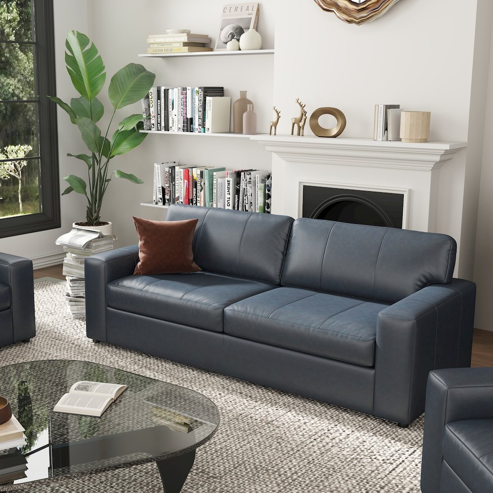 Sakan Leather Upholstered 3-Piece Living Room Set, Sofa and 2 Cutler Chairs. Picture 5