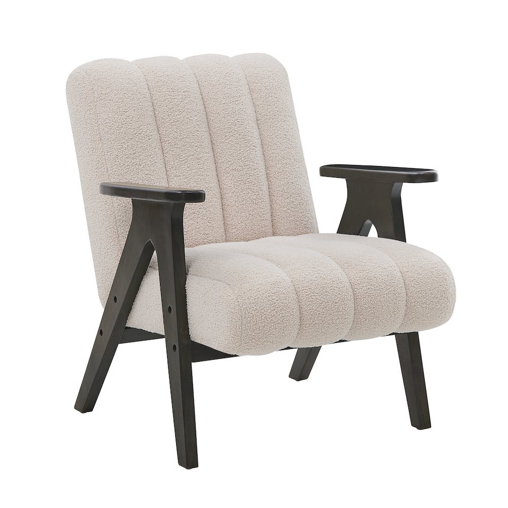 Rella Modern Teddy Sherpa Accent Chair with Espresso Wood Frame, Beige. Picture 5