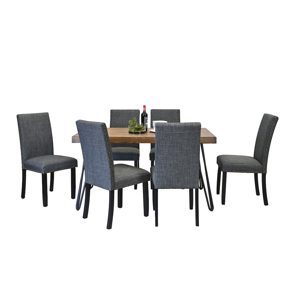 Amisos 7-Pc Dining Set, Hairpin Dining Table with 6 Chairs, Gray. Picture 1