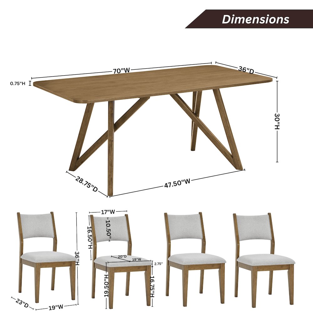 Avery 5-Pc Dining Set, Tripod-Cross Dining Table with 4 Stylish Chairs. Picture 15