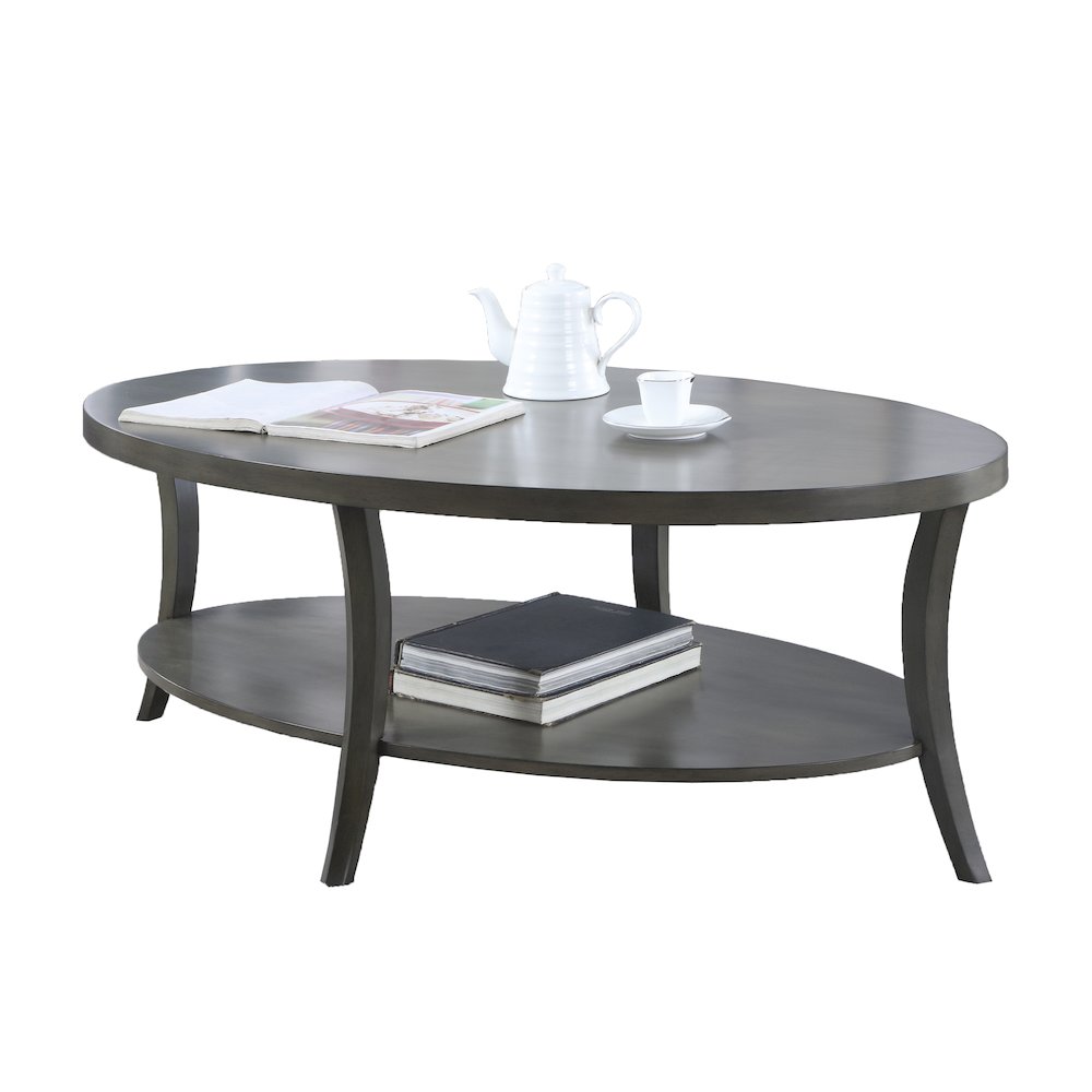 Perth Contemporary Oval Shelf Coffee Table, Gray. Picture 6
