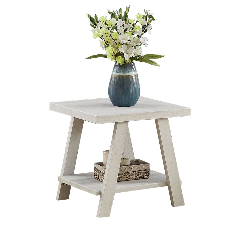 Athens Contemporary Wood Shelf End Table in White Finish. Picture 1