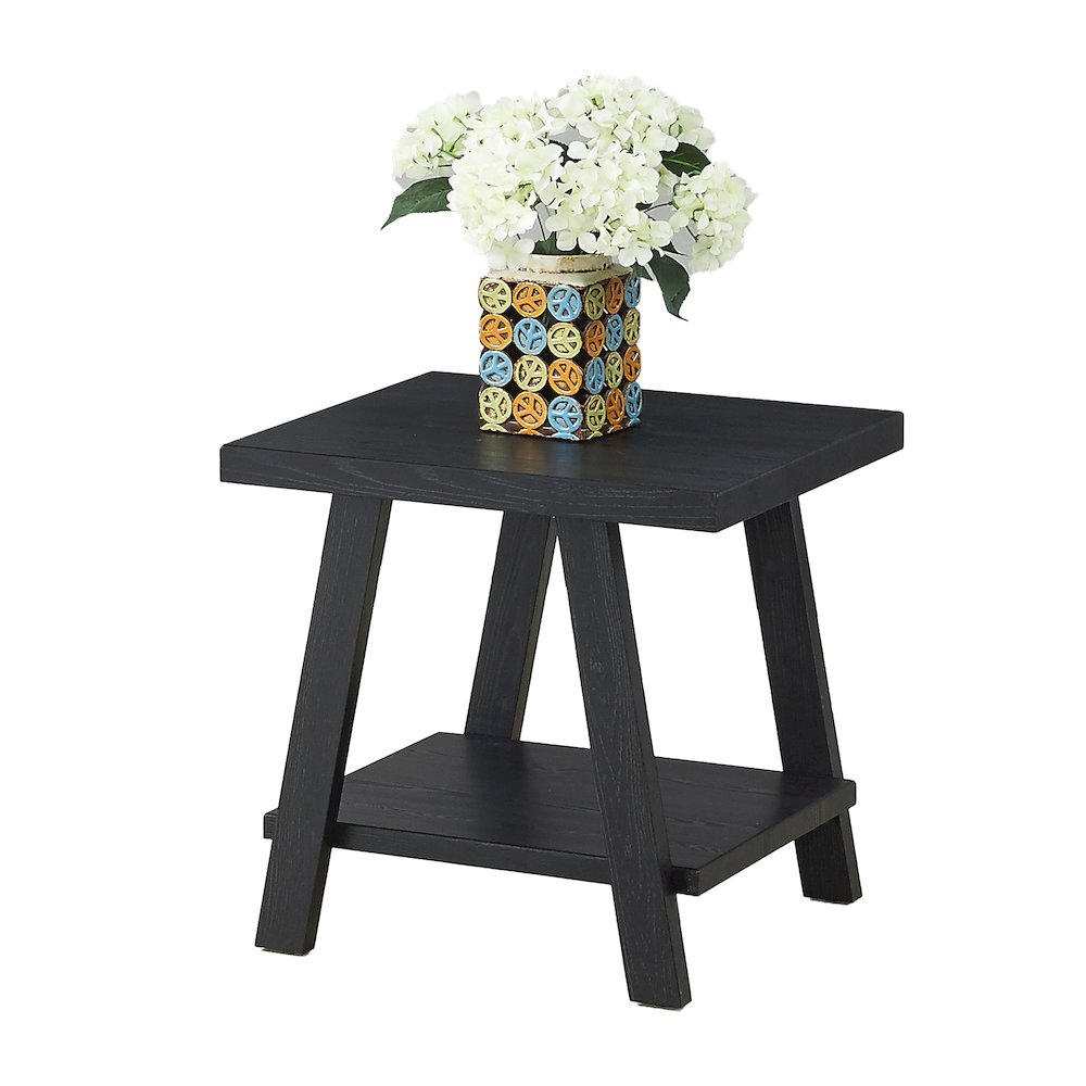 Athens Contemporary Replicated Wood Shelf End Table in Black Finish. Picture 1