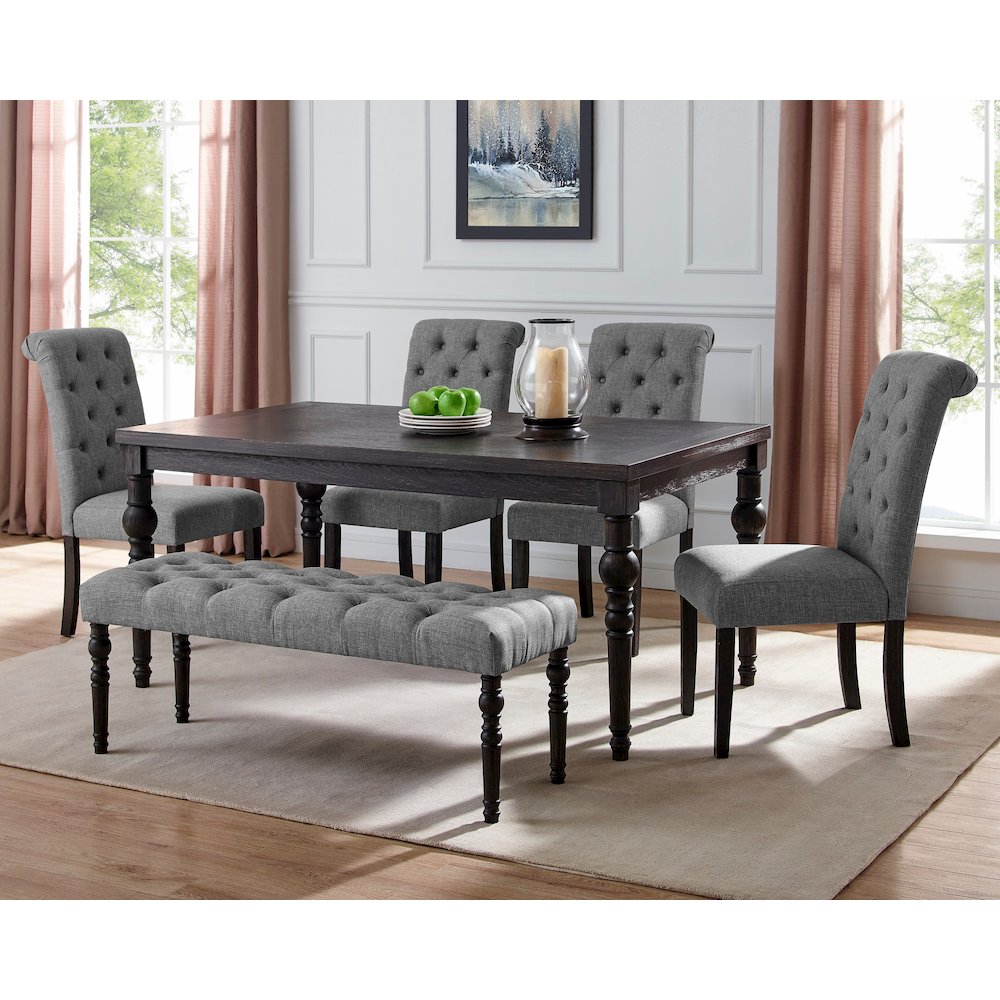 Leviton Urban Style Dark Wash Wood Dining Set: Table, 4 Chairs and Bench, Gray. Picture 2