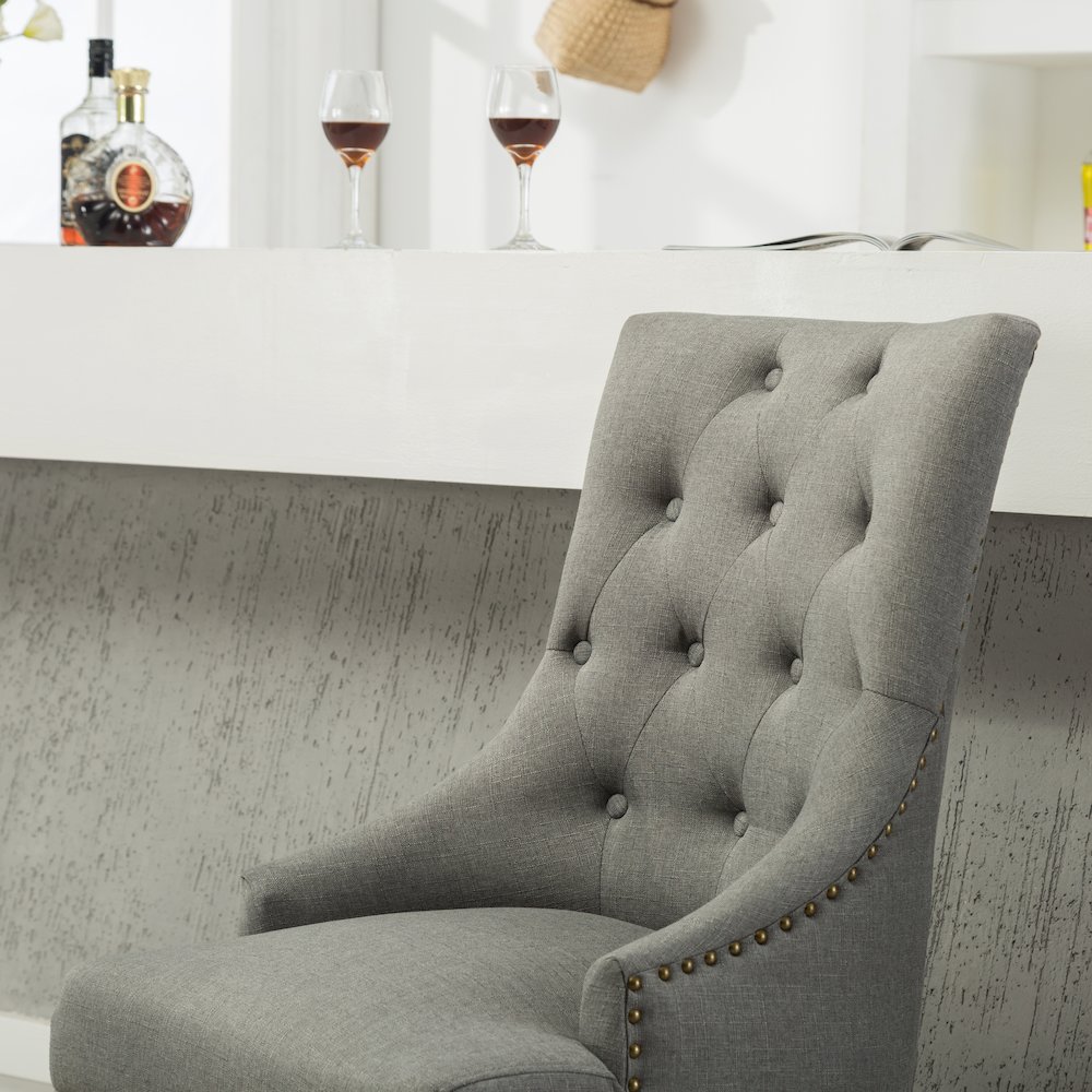 Luna Gray Button Tufted Solid Wood Wingback Chairs with Nail Heads Set of 2. Picture 6
