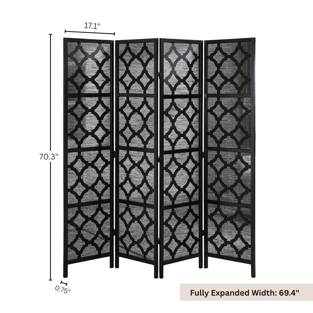 Quarterfoil Diamond Design 4-Panel Room Divider, Black. Picture 5