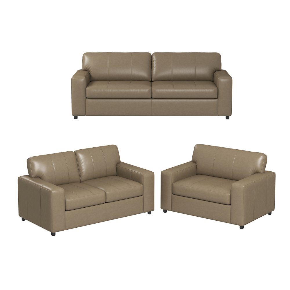 Sakan Leather 3-Pc Living Room Set, Sofa Loveseat and Chair, Beige. Picture 1