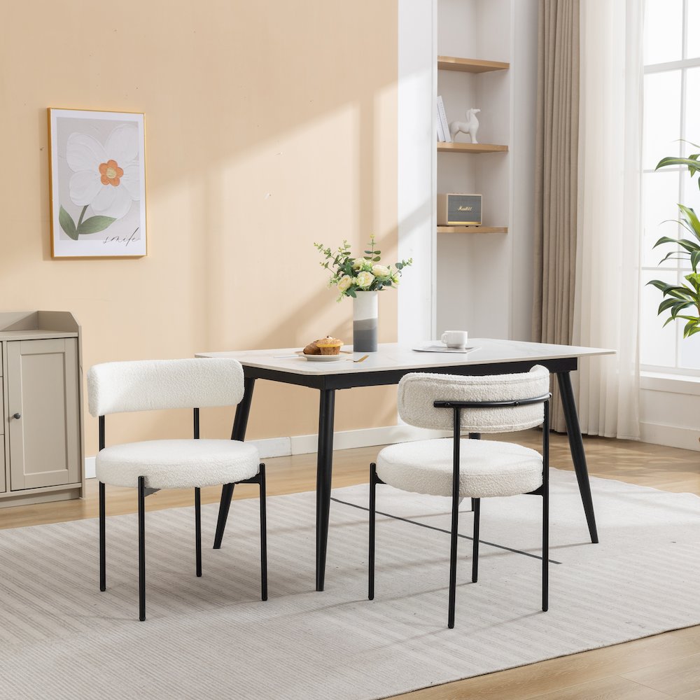 Burbank Modern Round Boucle Dining Chairs, Set of 2, White. Picture 4