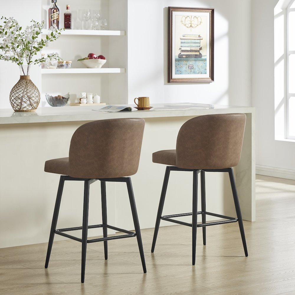 Rhythm Upholstered Counter Height Stool, 360° Swivel, Set of 2, Brown. Picture 4