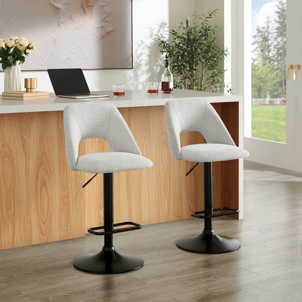 Nuvia Contemporary Adjustable Barstool with Upholstered Swivel Seats, Set of 2. Picture 4