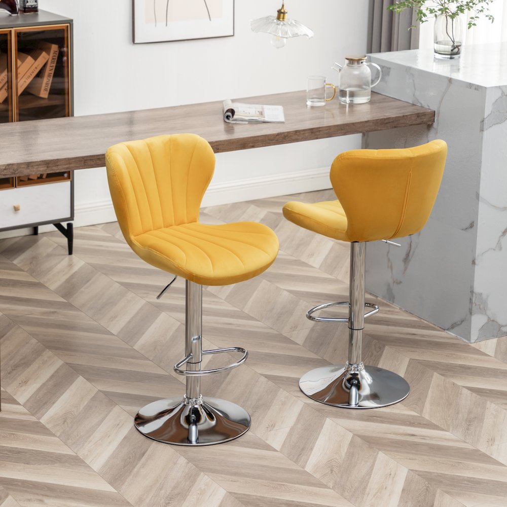 Ellston Upholstered Adjustable Swivel Barstools in Yellow, Set of 2. Picture 13