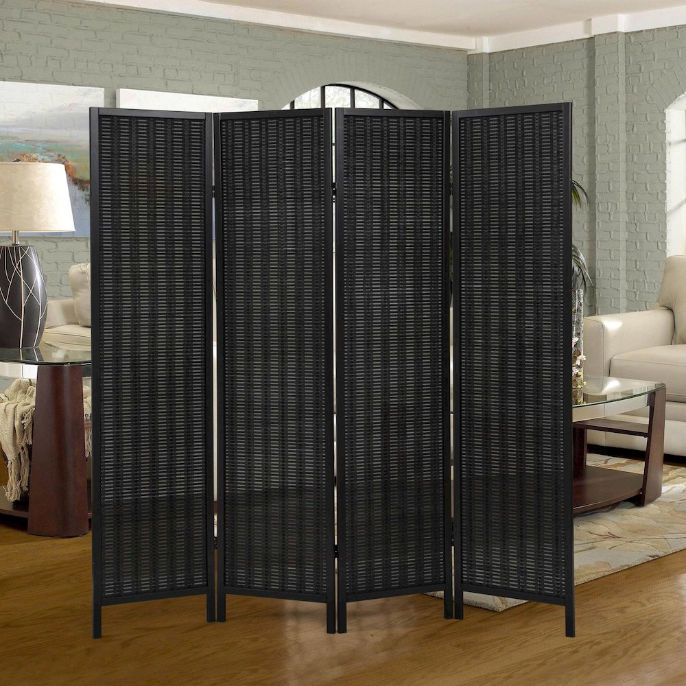 Inkwell 4-Panel Bamboo Room Divider, Folding Screen, Black with Black Frame. Picture 2