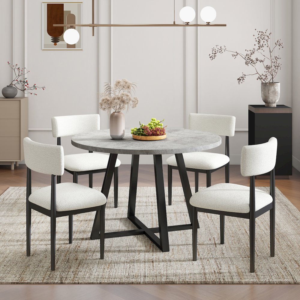 Edo 5-Piece Dining Set, Round Trestle Table and 4 Chairs, Gray and Black. Picture 2