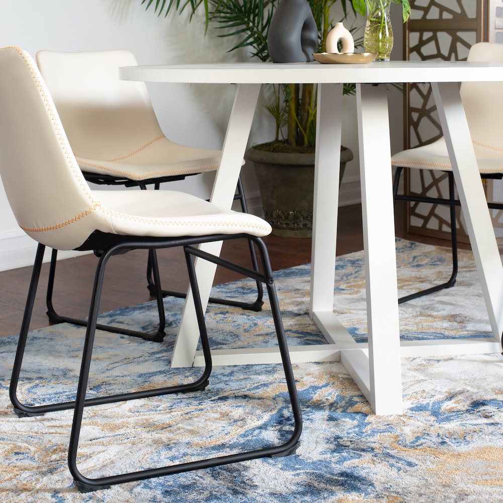 Varna 5-Pc Round Dining Set, Trestle Dining Table with 4 Chairs, White. Picture 6