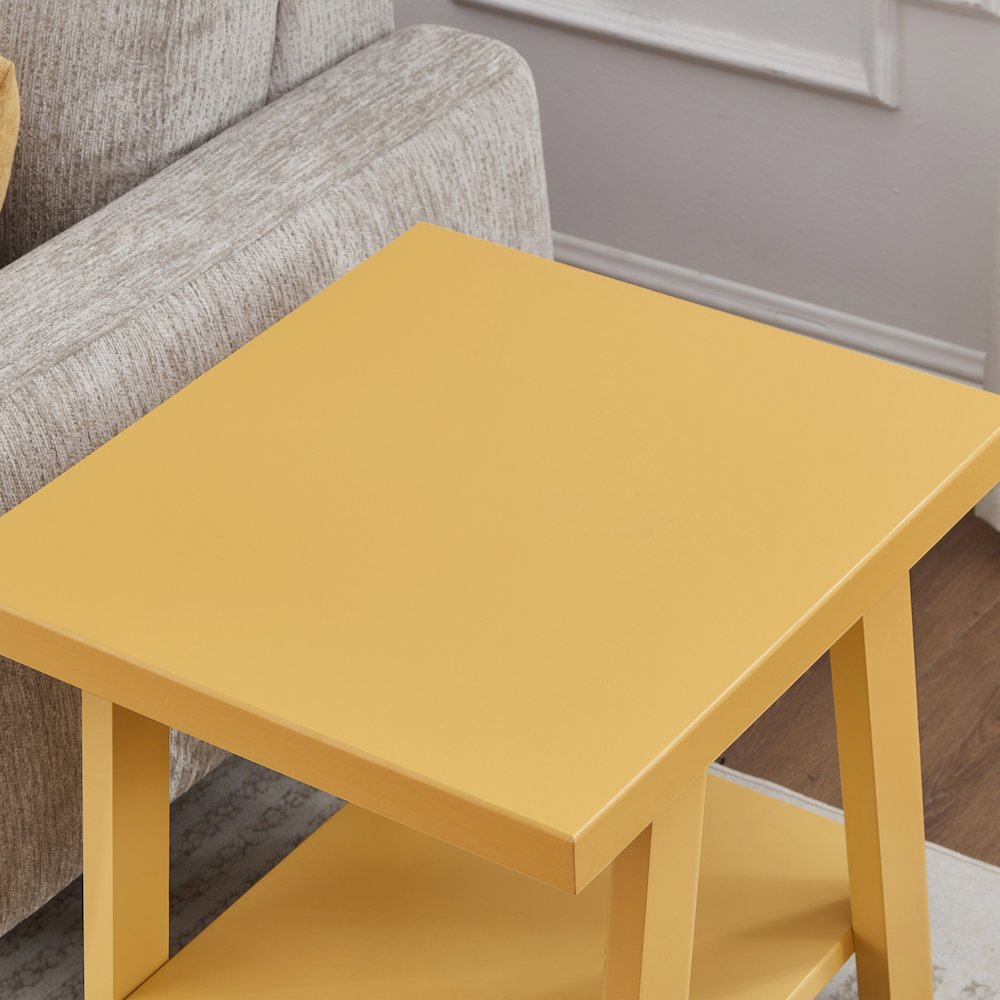 Athens Contemporary Wood Shelf End Table in Yellow. Picture 4