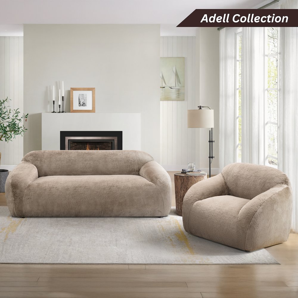 Adell Polar Bear Faux Fur Upholstered Sofa, Camel Brown. Picture 6