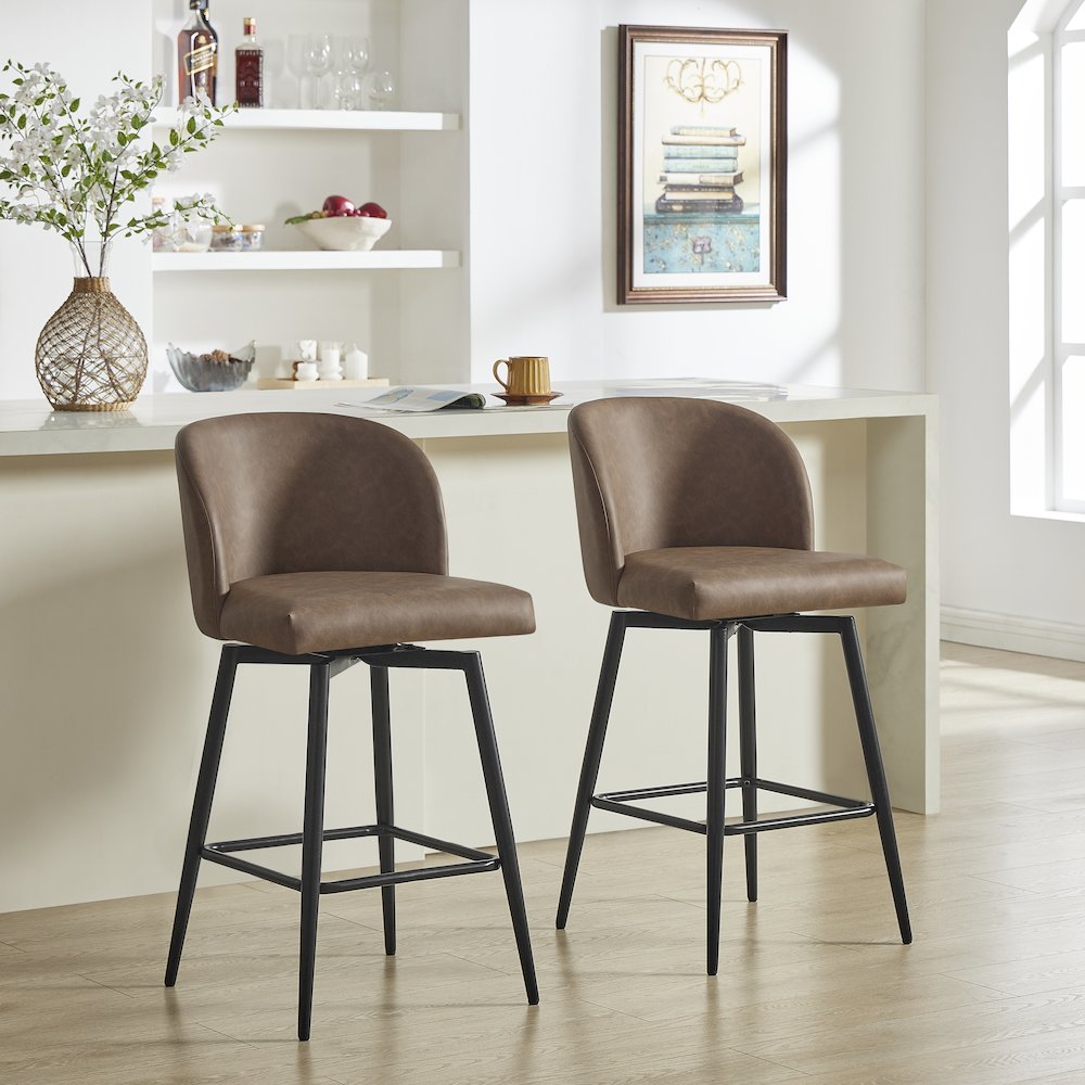 Rhythm Upholstered Counter Height Stool, 360° Swivel, Set of 2, Brown. Picture 3