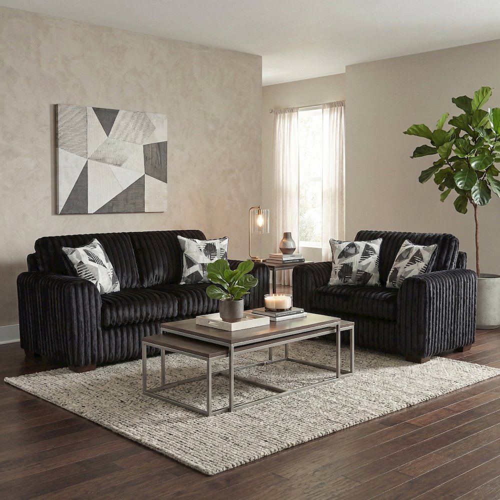 Nolan 3-Piece Living Room Set, Sofa Loveseat and Chair, Lush Black. Picture 9