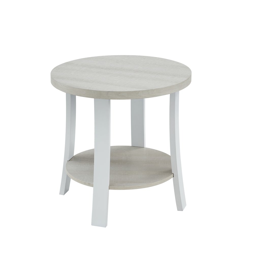 Anze Contemporary Round Wood Shelf End Table in White Finish. Picture 1