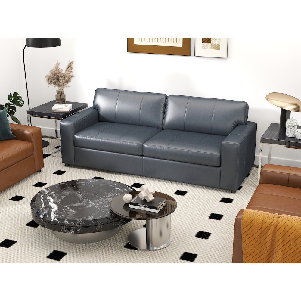 Sakan Leather Upholstered Sofa, Blue. Picture 7