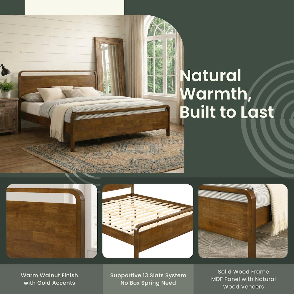 Eldren Wood Platform Bed in Walnut Finish, King. Picture 8