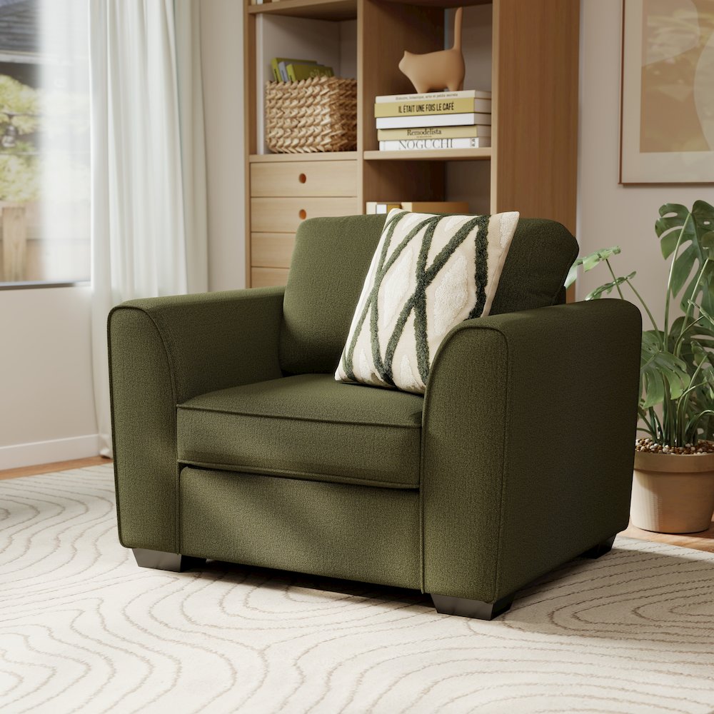 Marvella Living Room Armchair Chenille Upholstery and Textured Accent Pillow. Picture 5