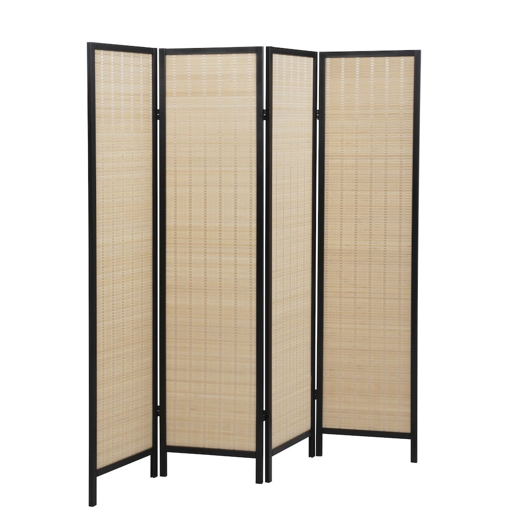 Inkwell 4-Panel Bamboo Room Divider, Folding Screen, Natural with Black Frame. Picture 10
