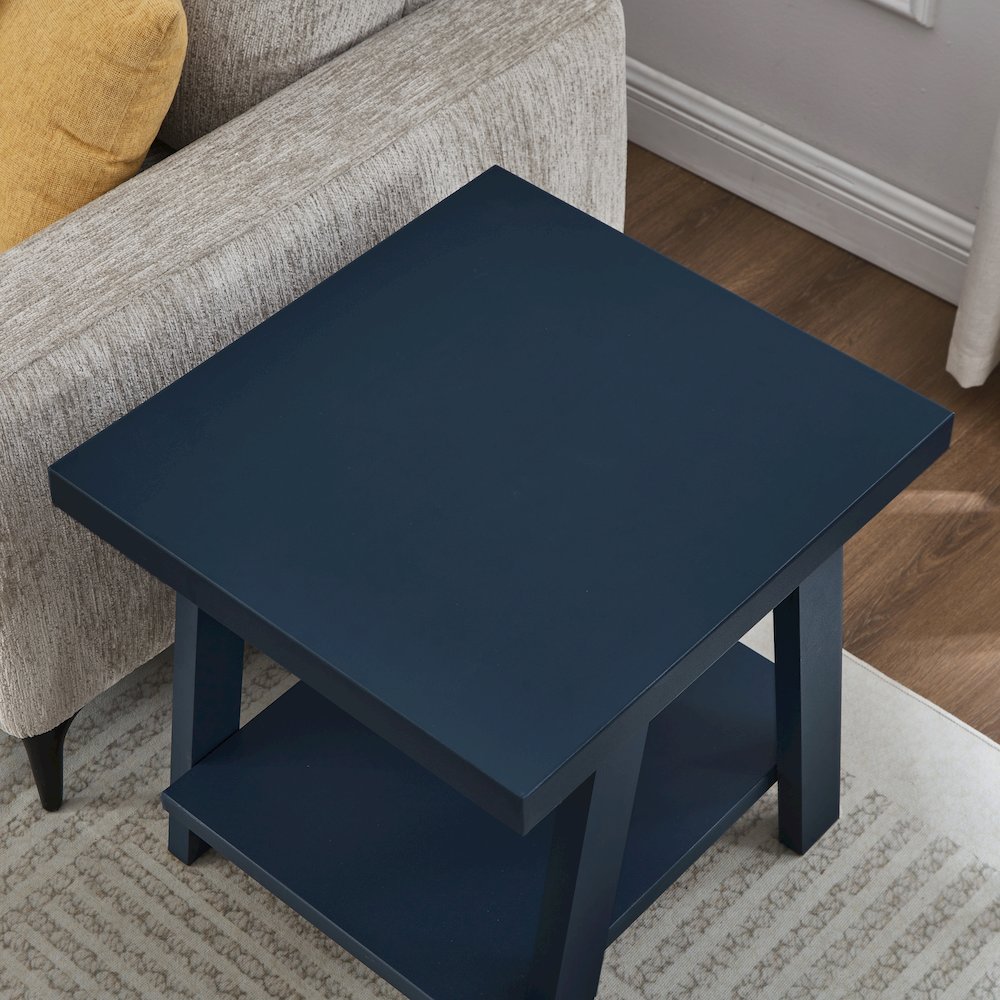 Athens Contemporary Wood Shelf End Table in Navy Blue. Picture 4