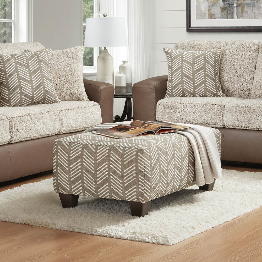 Marvella Living Room Ottoman, Herringbone-Inspired Fabric Upholstery. Picture 4