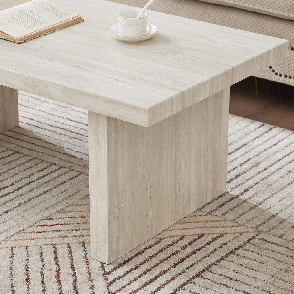 Cavira 3-Piece Faux Marble Coffee Table Set, Table and Two Side Tables, Beige. Picture 10