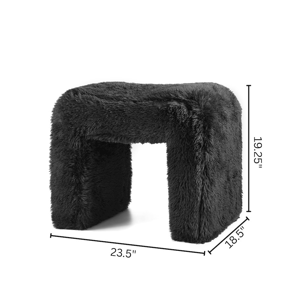 Zorya Contemporary Faux Fur U-Shaped Ottoman, Set of 2, Black. Picture 10