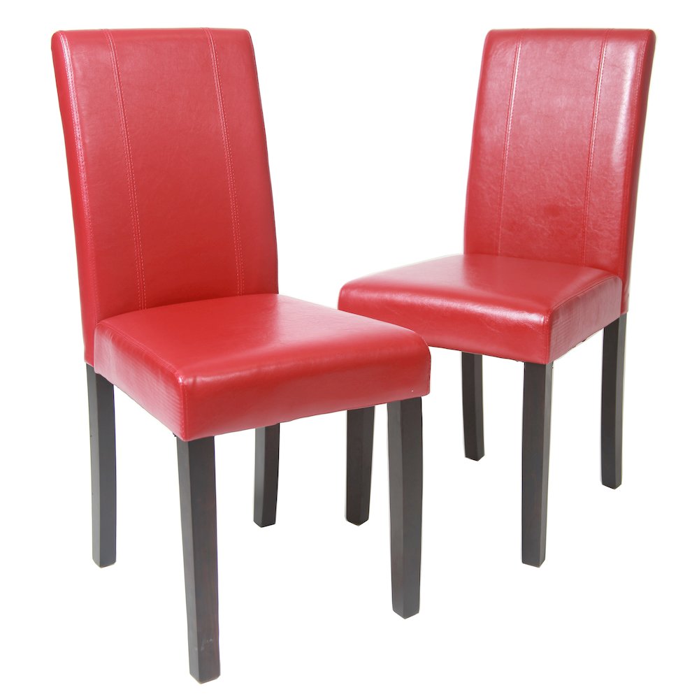 Urban Style Solid Wood Leatherette Padded Parson Chair, Red, Set of 2. Picture 1