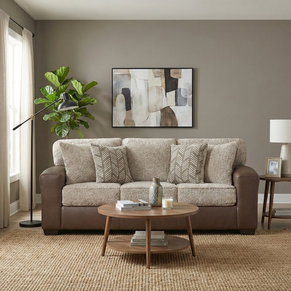 Marvella Living Room Sofa with Chocolate Faux Leather. Picture 2