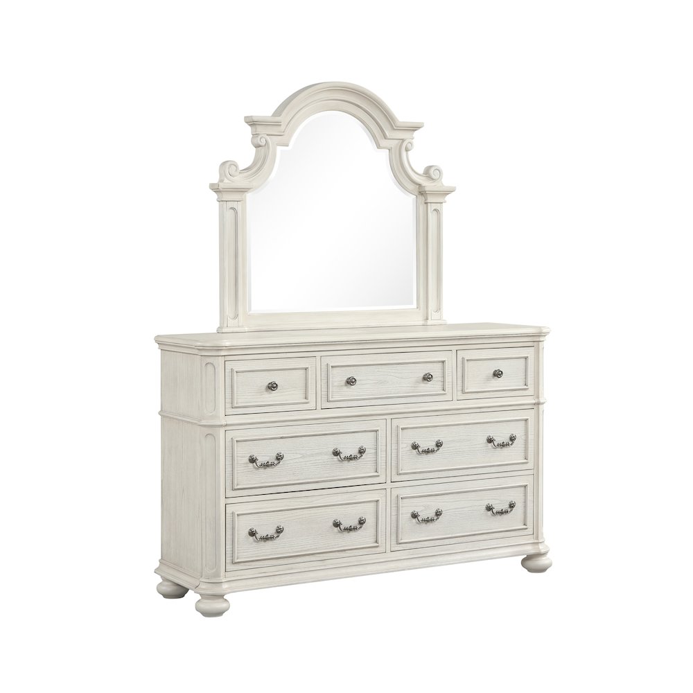 Nelson 7-Drawer Bedroom Dresser with Mirror, Antique White. Picture 1