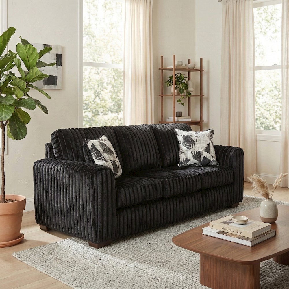 Nolan Contemporary Upholstered Sofa, Lush Black. Picture 3