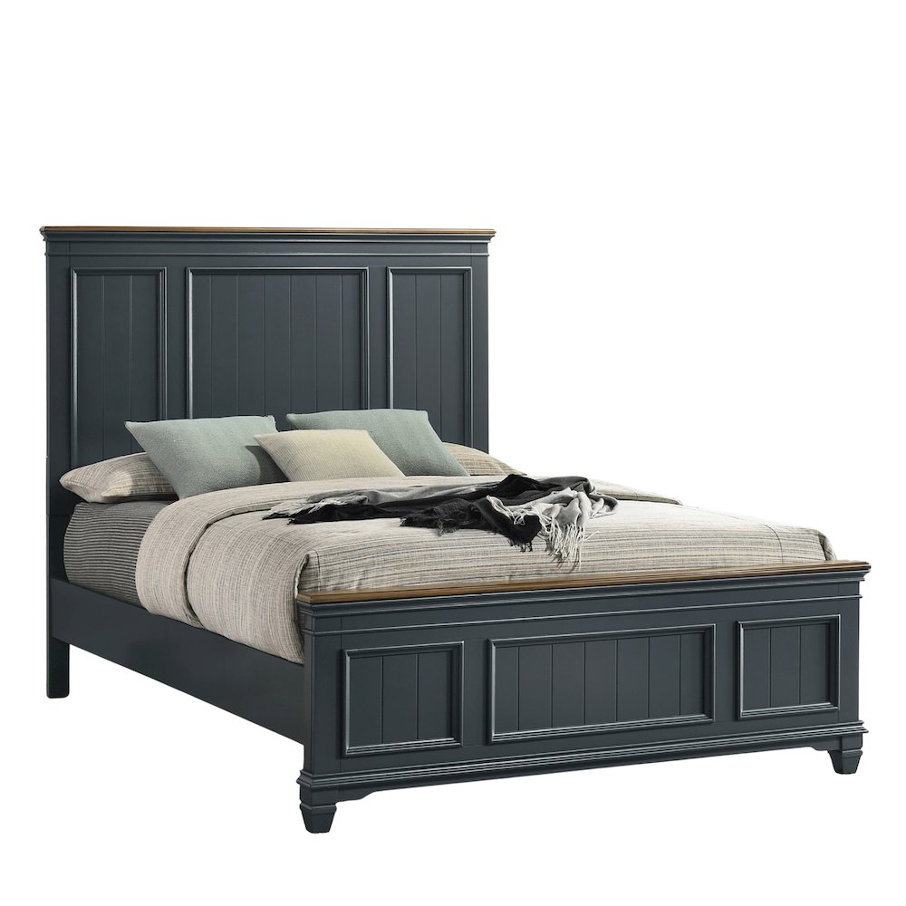 Clelane Shiplap Wood Panel Bed, King, Slate Blue. Picture 1