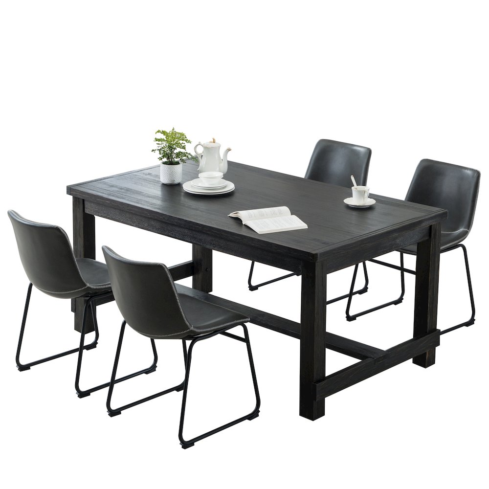 Lotusville Antique Wood Finished Dining Set: Table and Four Chairs, Grey. Picture 1